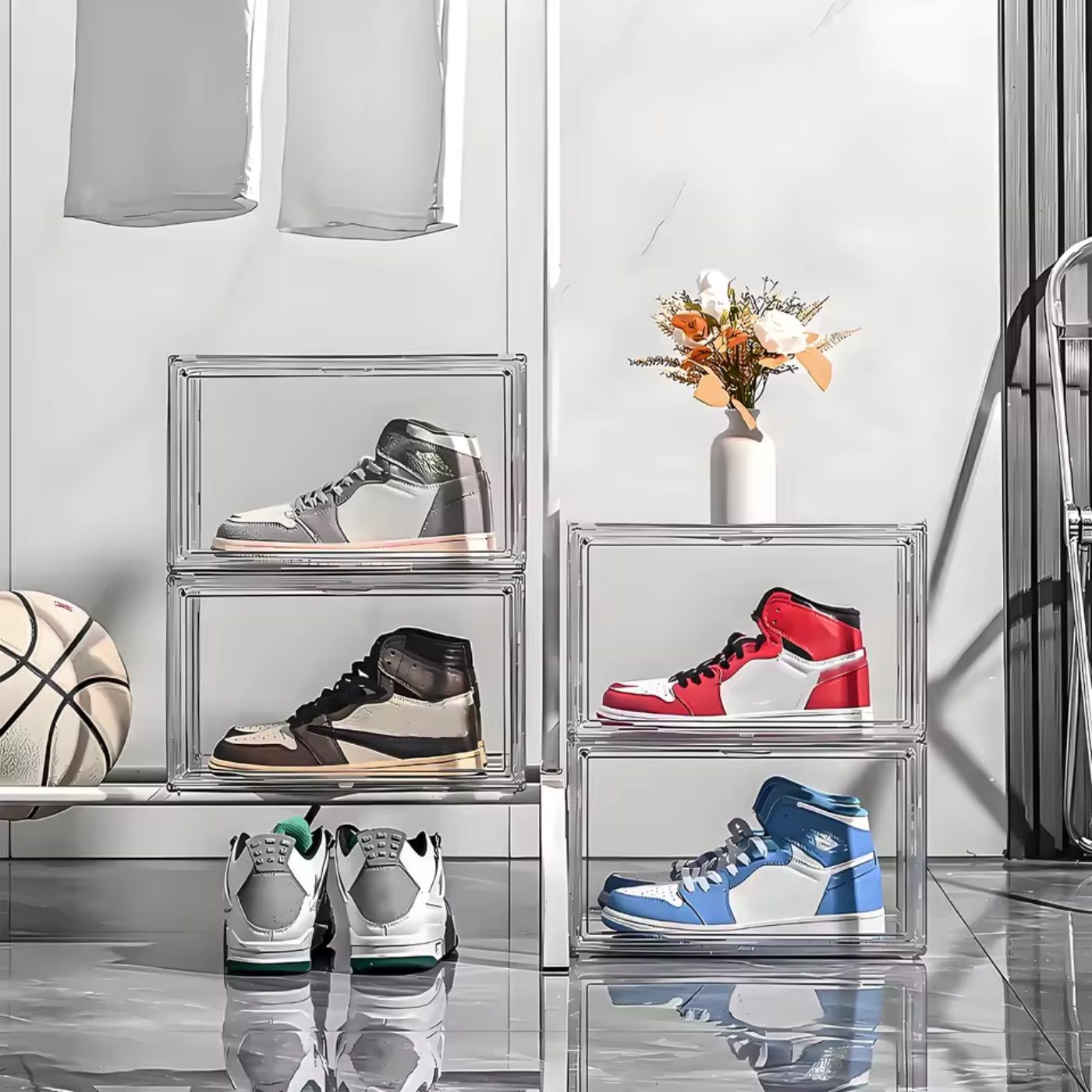 Lot de 4 boîtes à chaussures pliables en plastique transparent