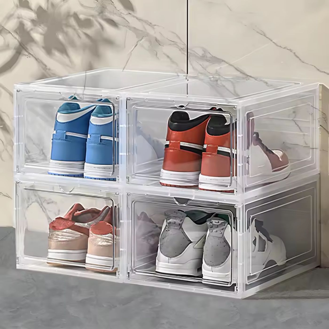 Lot de 4 boîtes à chaussures pliables en plastique transparent