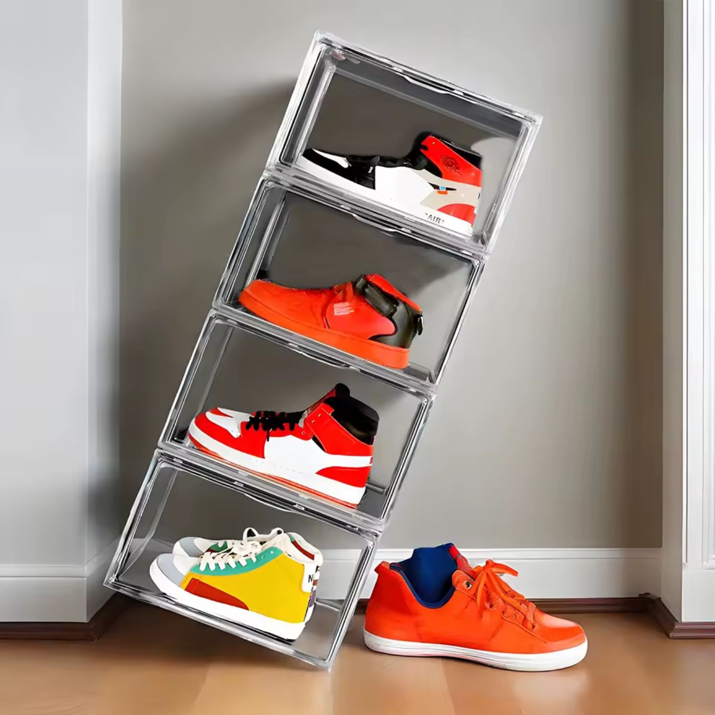 Lot de 4 boîtes à chaussures pliables en plastique transparent