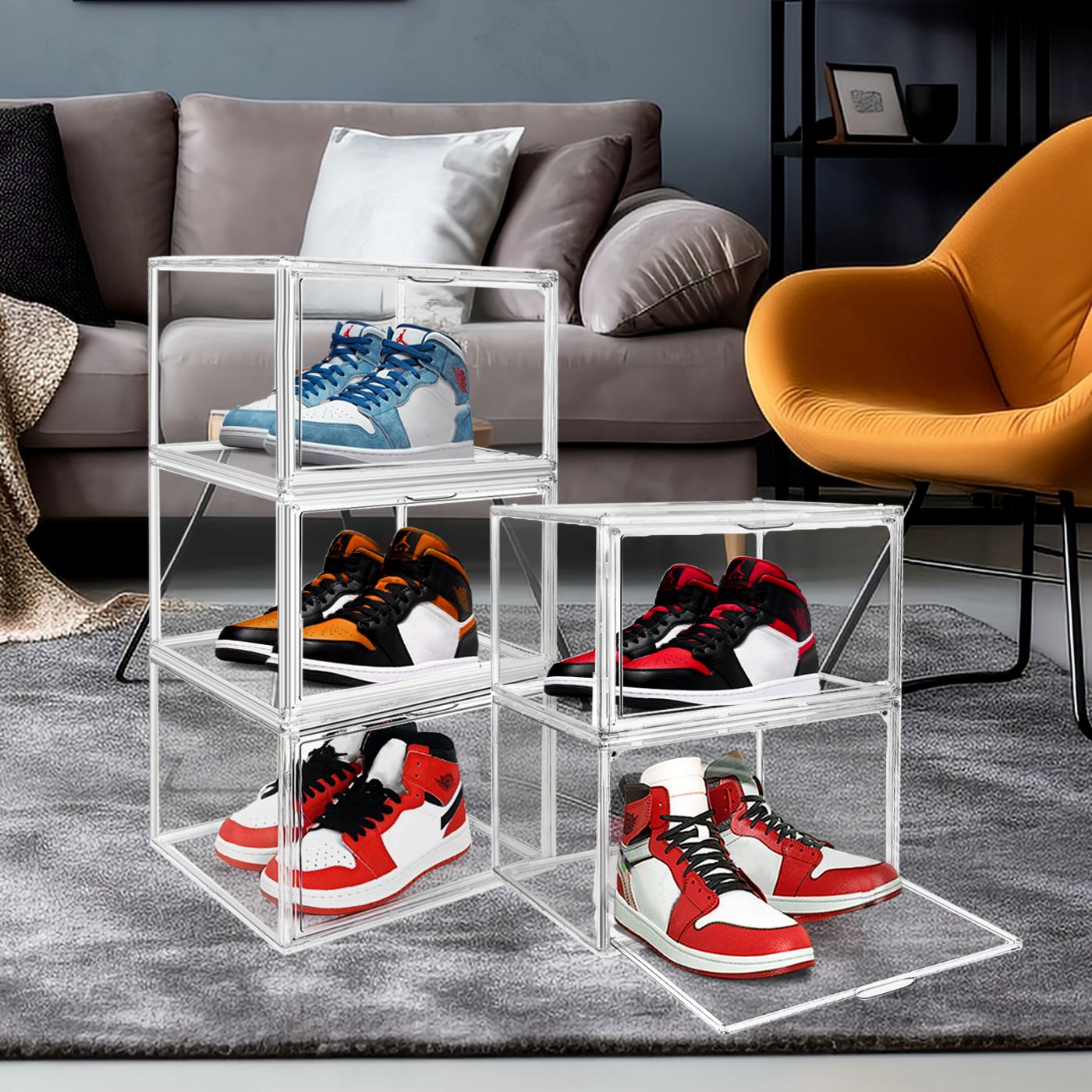 Lot de 4 boîtes à chaussures pliables en plastique transparent