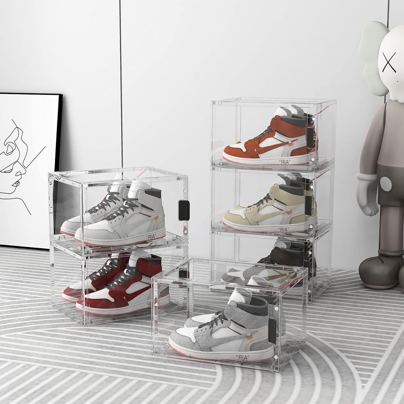 Lot de 4 boîtes à chaussures pliables en plastique transparent