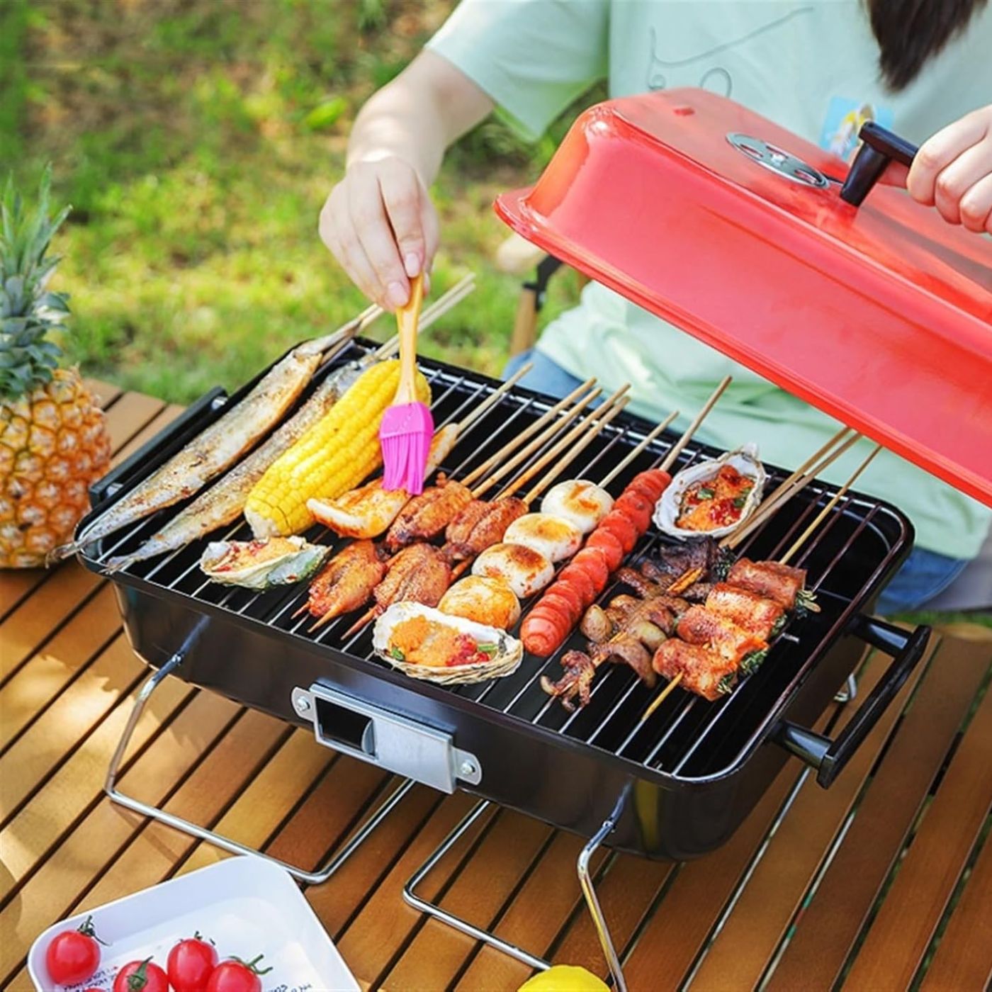 Barbecue portable avec couvercle, support léger